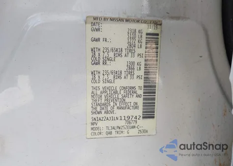 2020 Nissan Murano S Fwd from USA, damaged, VIN 5N1AZ2AJ1LN119742